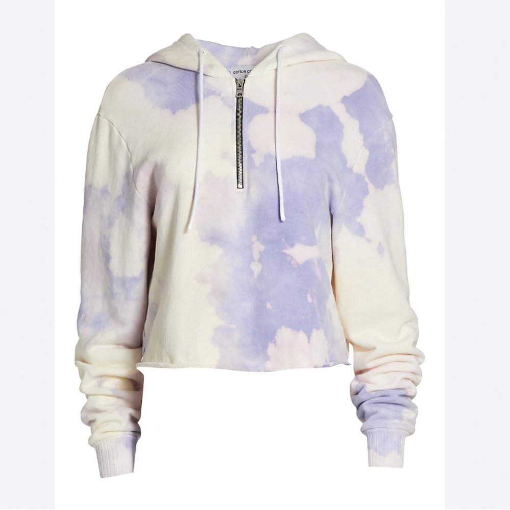 Cotton Citizen Brooklyn Crop Zip Hoodie in SIZE Small Purple/White Tie Dye